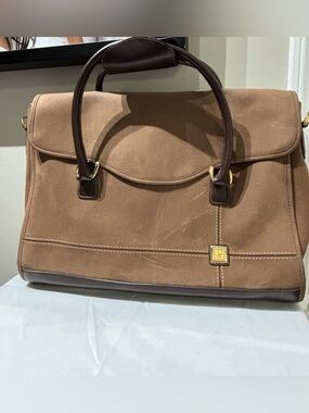Diane Von Furstenberg Brown Canvas & Leather Top-Handle Travel  Bag w/ Strap